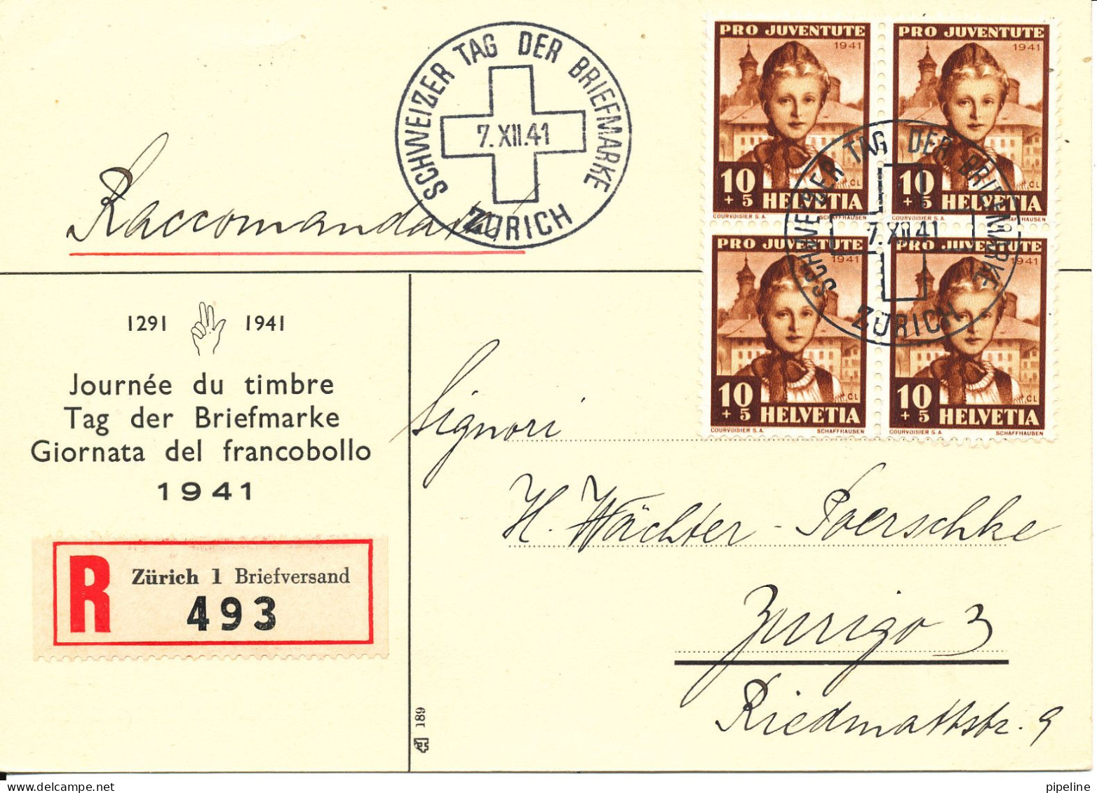 Switzerland Card Stamp's Day Zürich 7-12-1941 - Giornata Del Francobollo