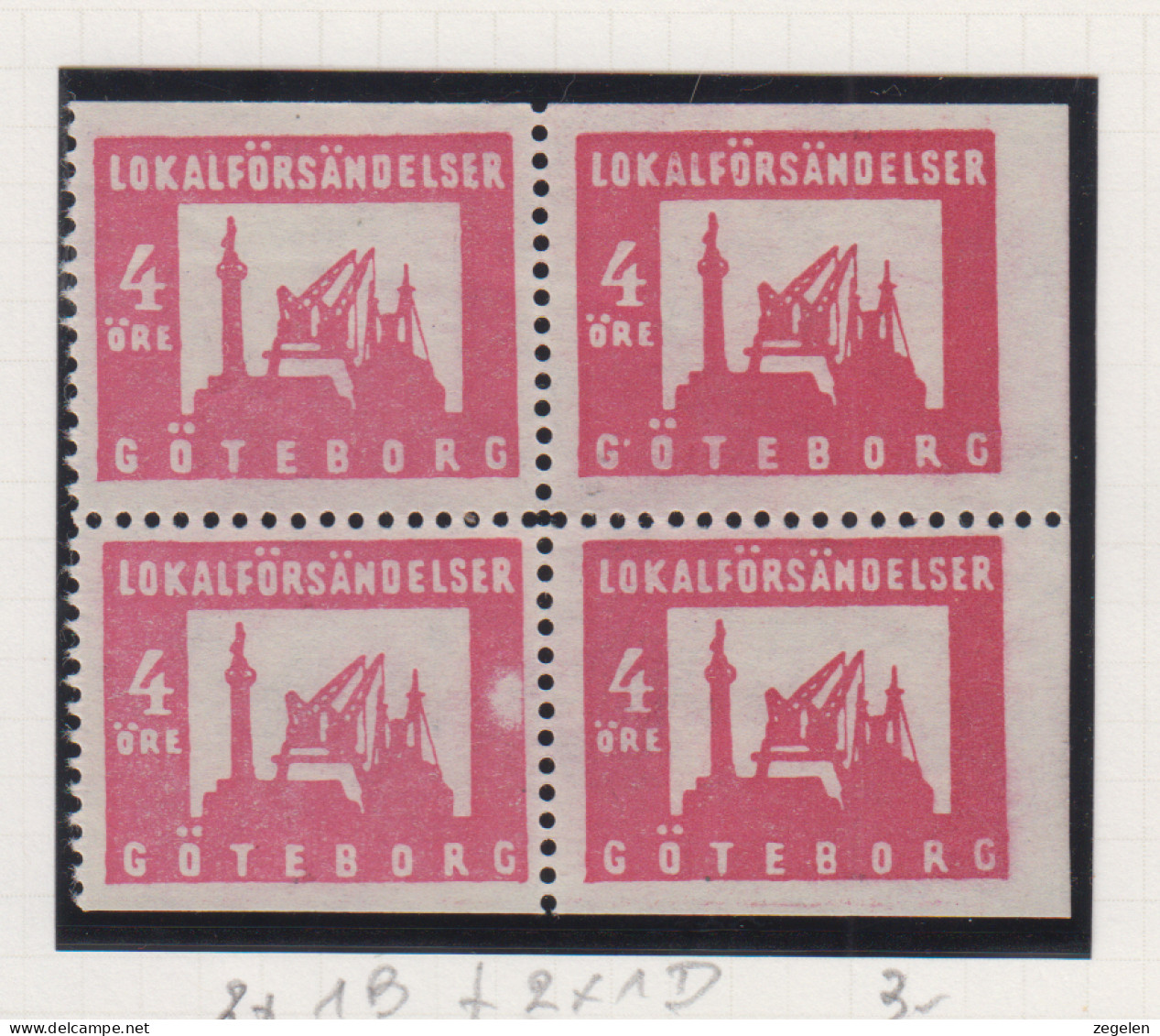 Zweden Lokale Zegel Cat. Facit Sverige 2000 Private Lokaalpost Göteborgs Lokalförsandelser 1 Roze 4 Verschillende Tandin - Local Post Stamps