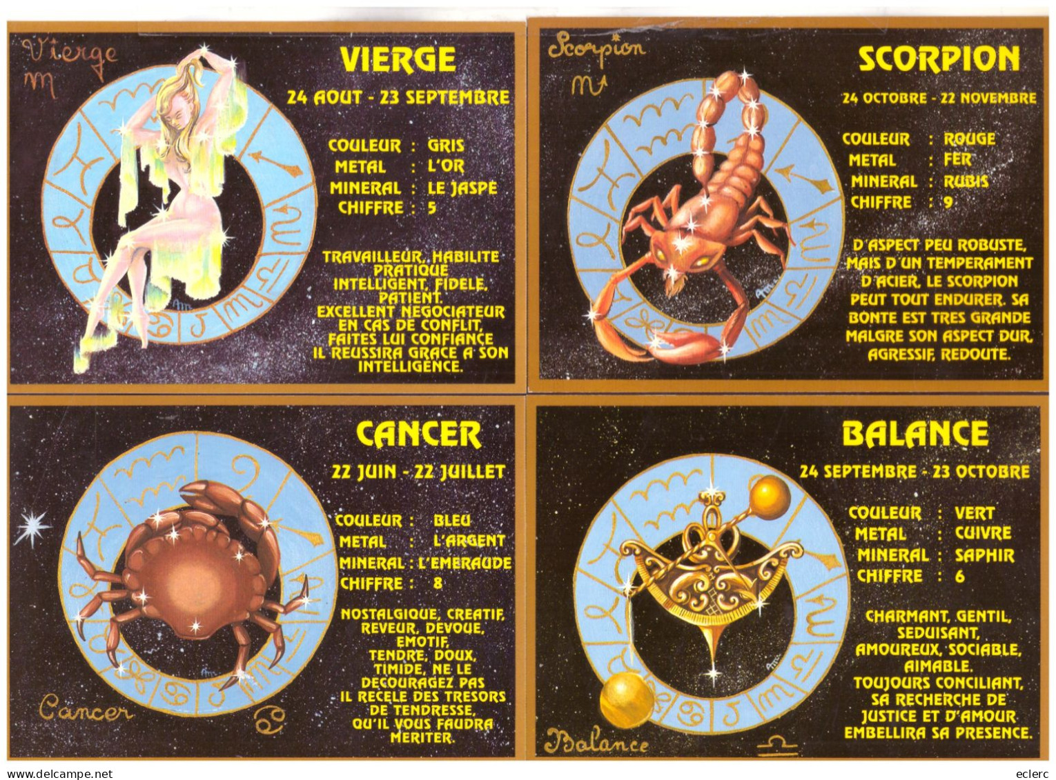 HOROSCOPE - SIGNES DU ZODIAQUE - 12 CARTES 10x15cm - TB - Astrologia