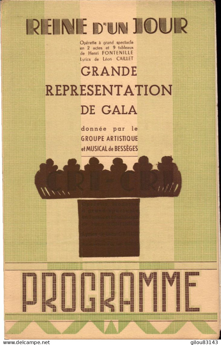 Bessèges ( Gard ) Groupe Artistique Et Musical De Bessèges, Programme, Operette, Representation - Programmes