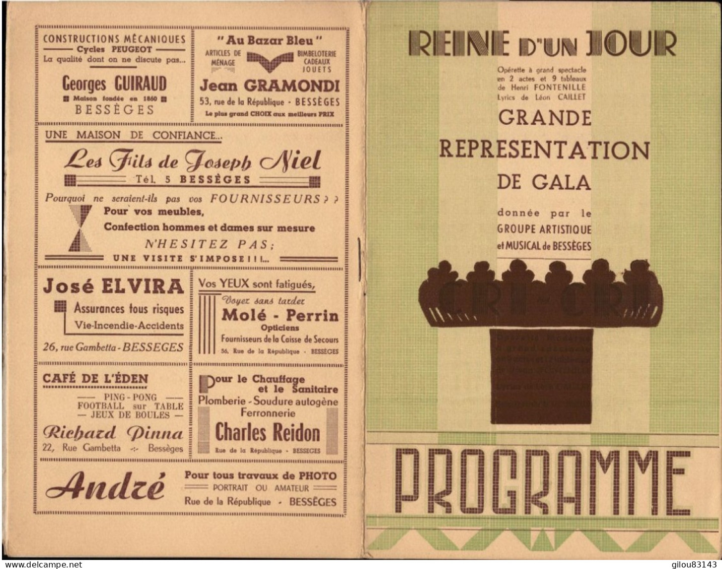 Bessèges ( Gard ) Groupe Artistique Et Musical De Bessèges, Programme, Operette, Representation - Programmes