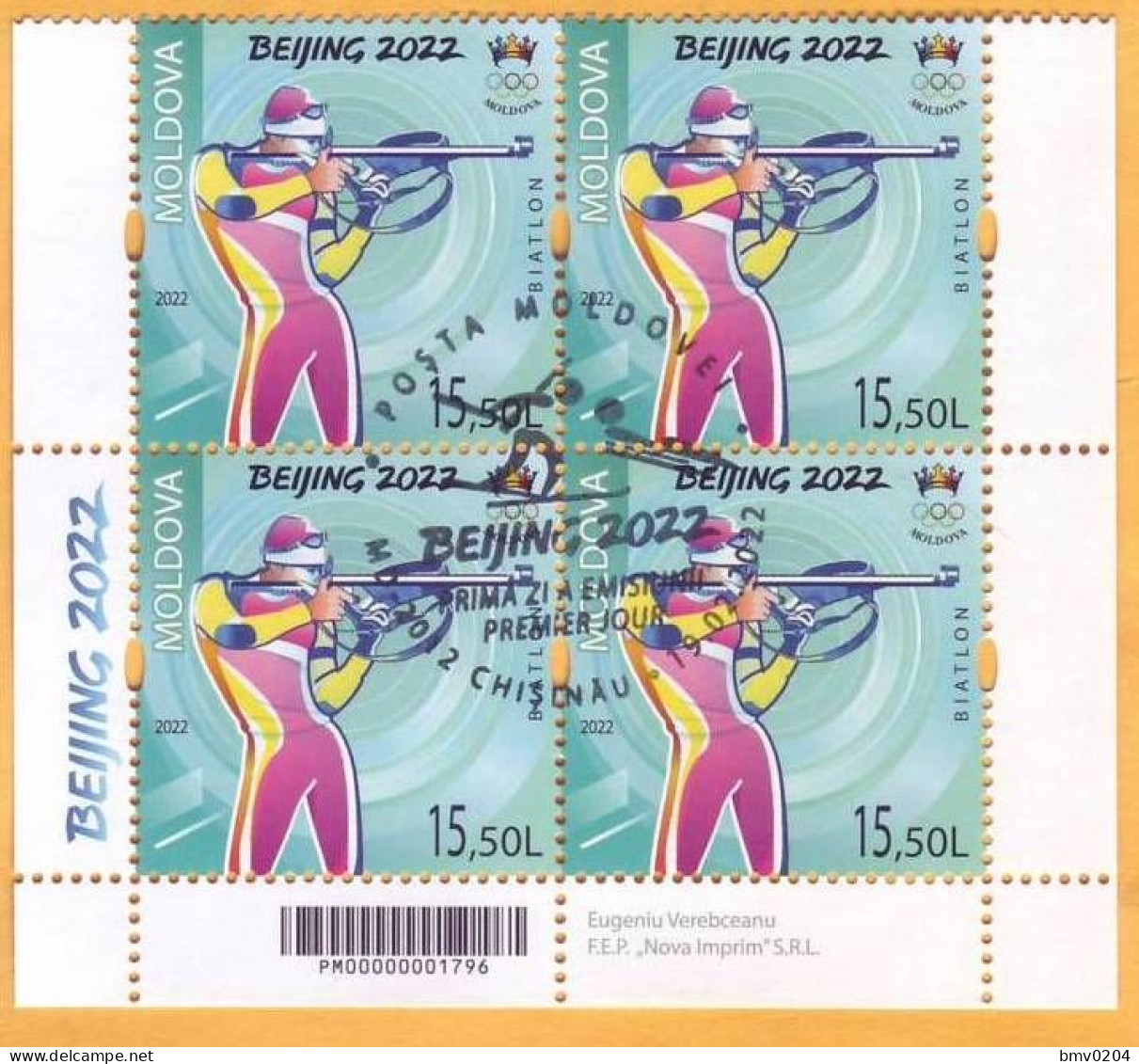 2022  Moldova Moldavie 2022 Winter Olympics, Beijing, China  4х1v Used - Winter 2022: Beijing