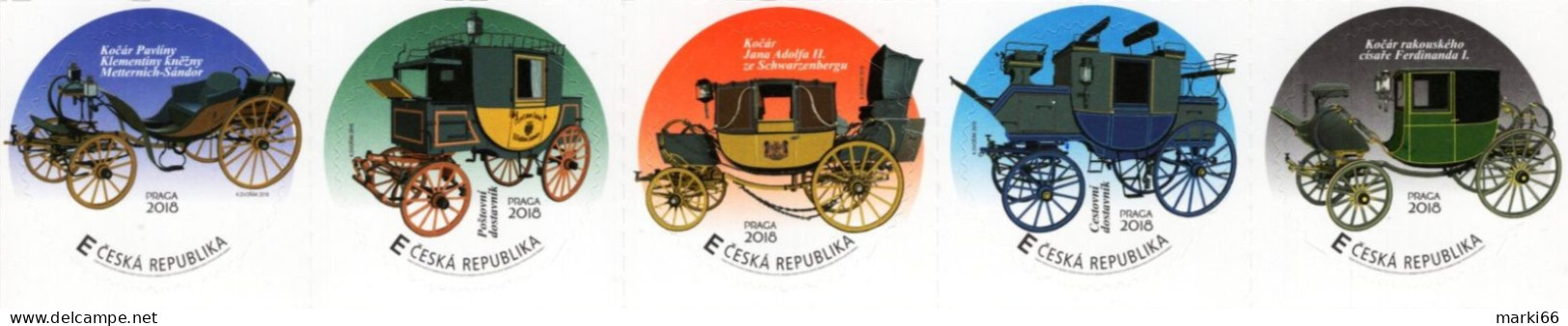 Czech Republic - 2018 - Historic Mail Coaches - Praga 2018 World Stamp Exhibition - Mint Stamp Set (se-tenant Strip) - Nuovi