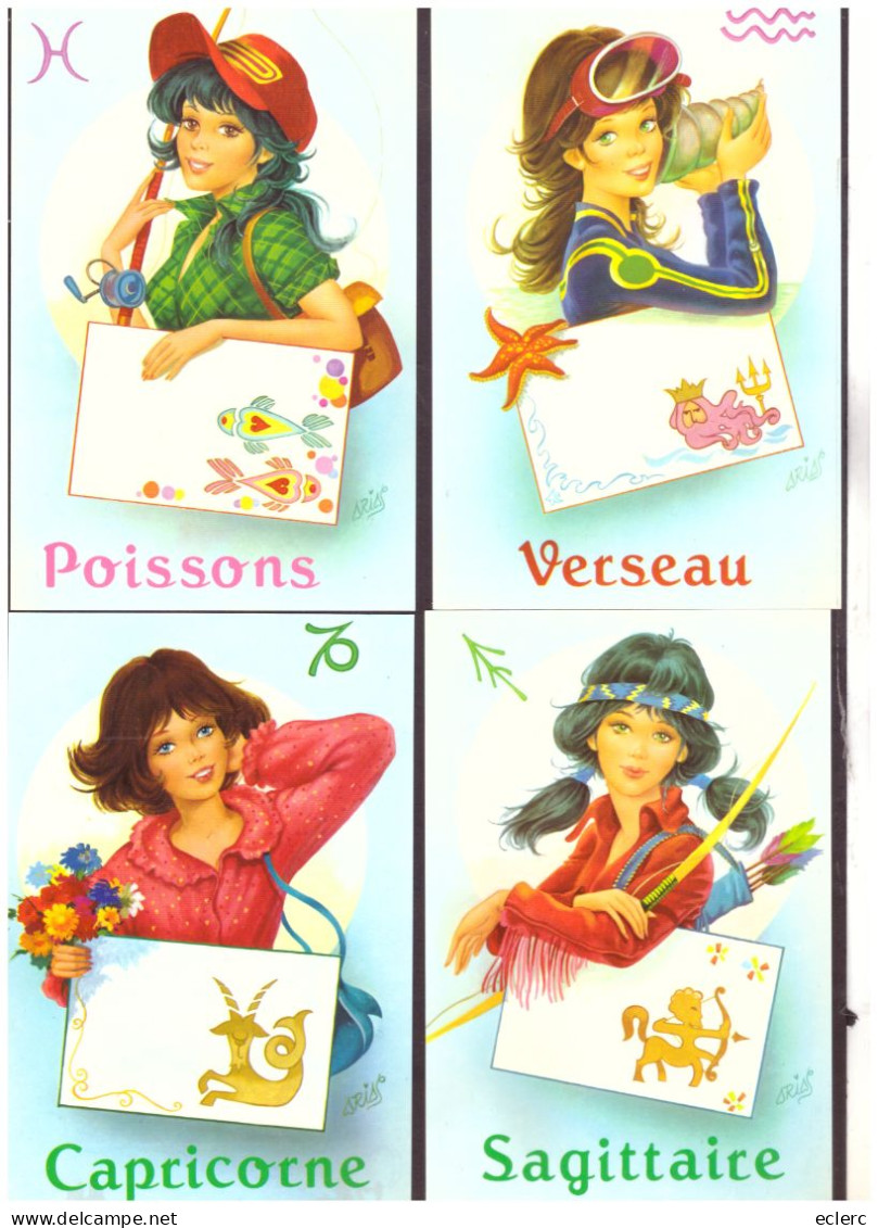 HOROSCOPE - SIGNES DU ZODIAQUE - 12 CARTES 10x15cm - DESSINS DE ARIAS - TB - Astrology