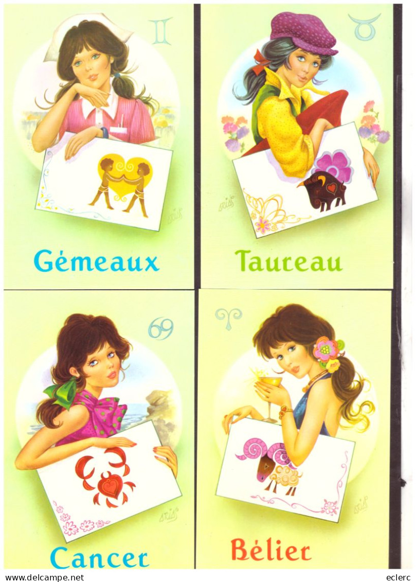 HOROSCOPE - SIGNES DU ZODIAQUE - 12 CARTES 10x15cm - DESSINS DE ARIAS - TB - Astrology