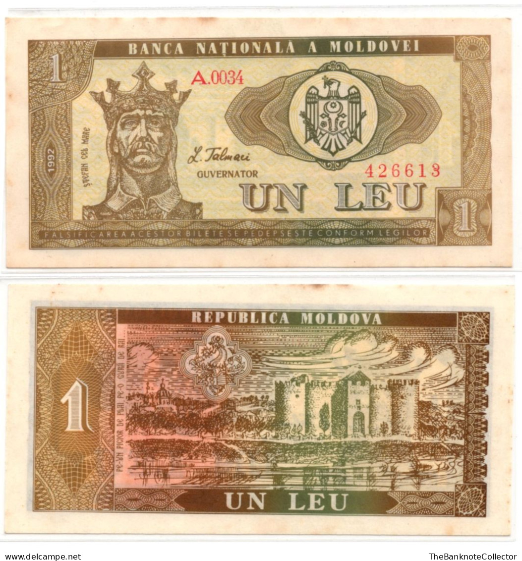 Moldova (ex USSR)  Un 1 Lei 1992 P-5 UNC Foxing - Moldavië