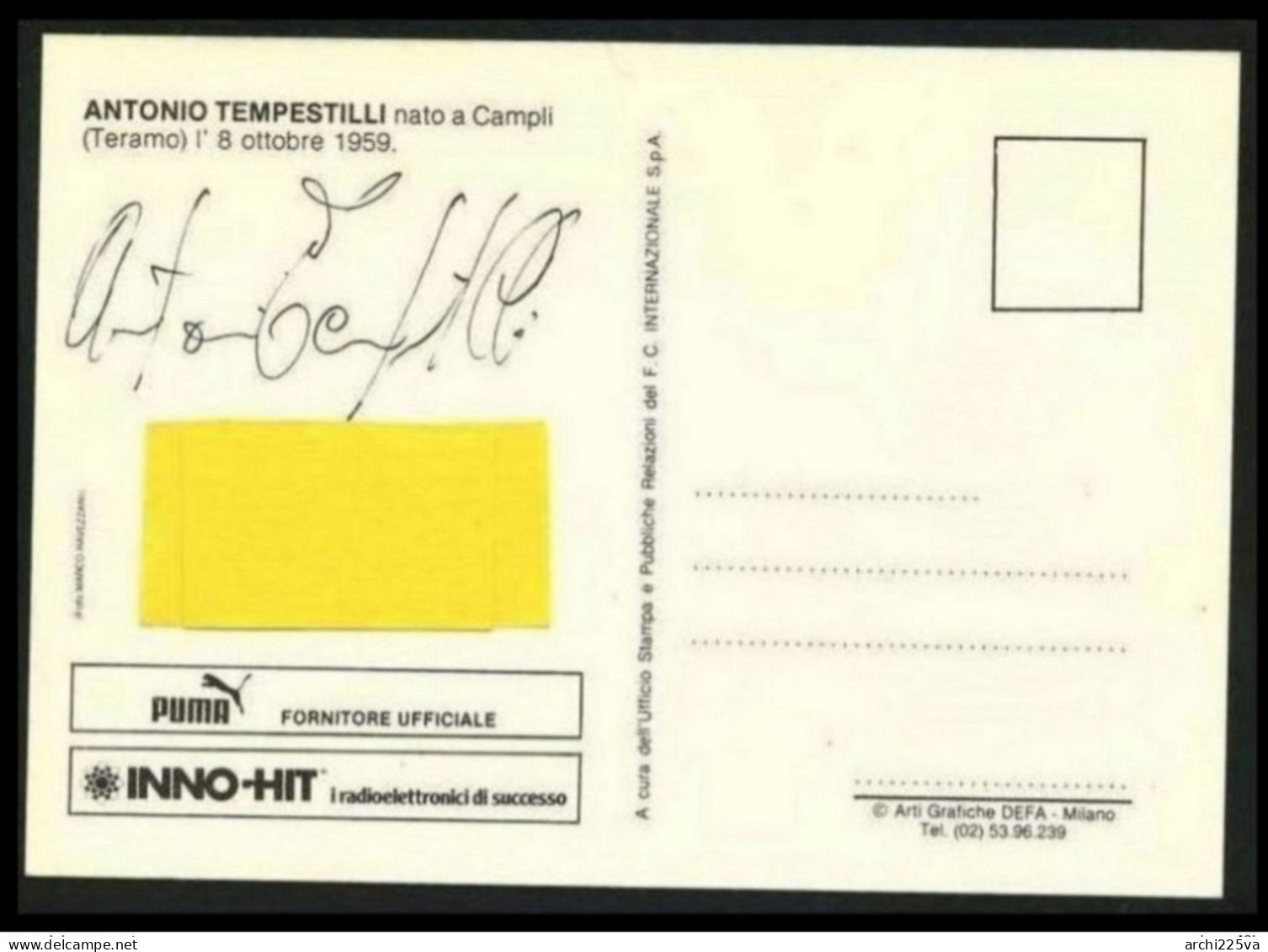 - Foto Cartolina 1980 - Calcio / INTER - ANTONIO TEMPESTILLI - Autografata - Internazionale - - Sportlich