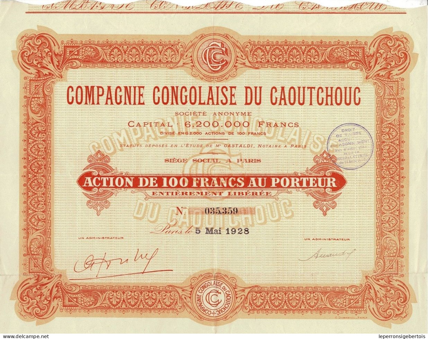 Titre De 1928 - Compagnie Congolaise Du Caoutchouc - - Industry