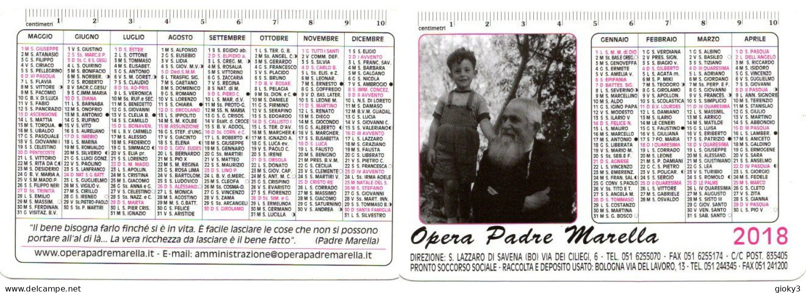 CALENDARIO FORMATO PICCOLO 2018 OPERA PADRE MARELLA - Petit Format : 2001-...