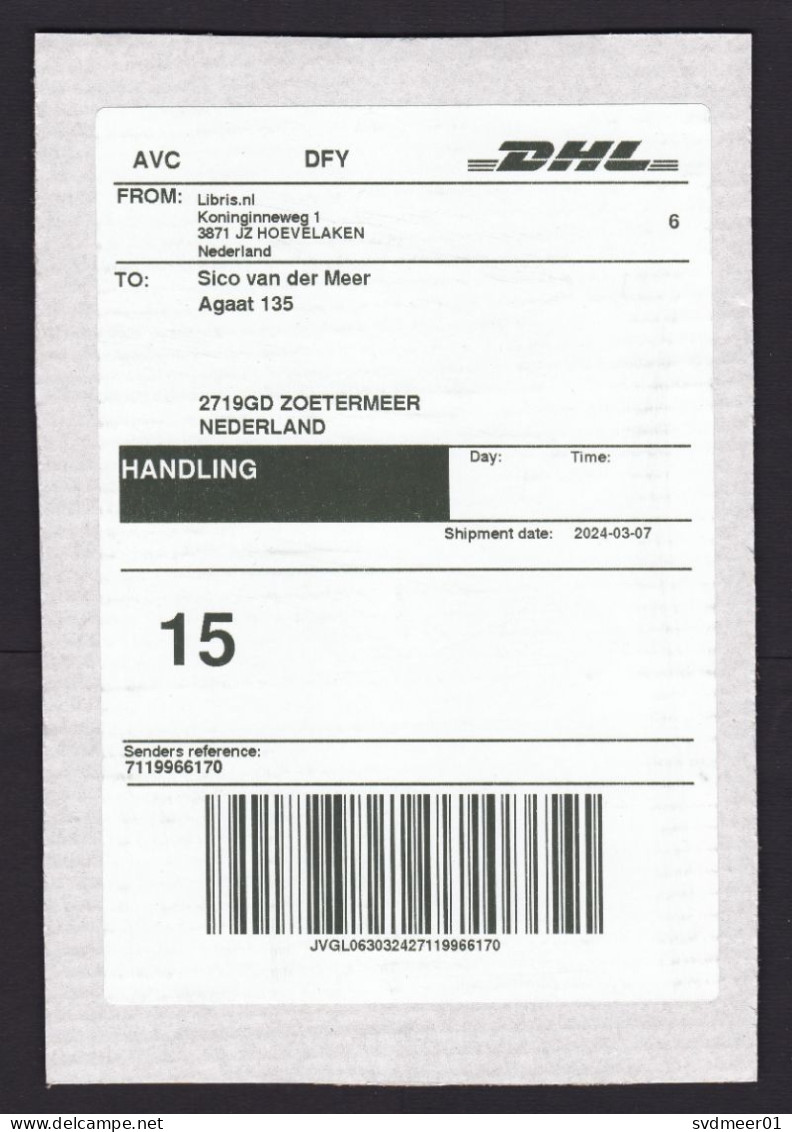 Netherlands: Parcel Fragment (cut-out), 2024, Via DHL Private Postal Service, Code Handling (traces Of Use) - Covers & Documents