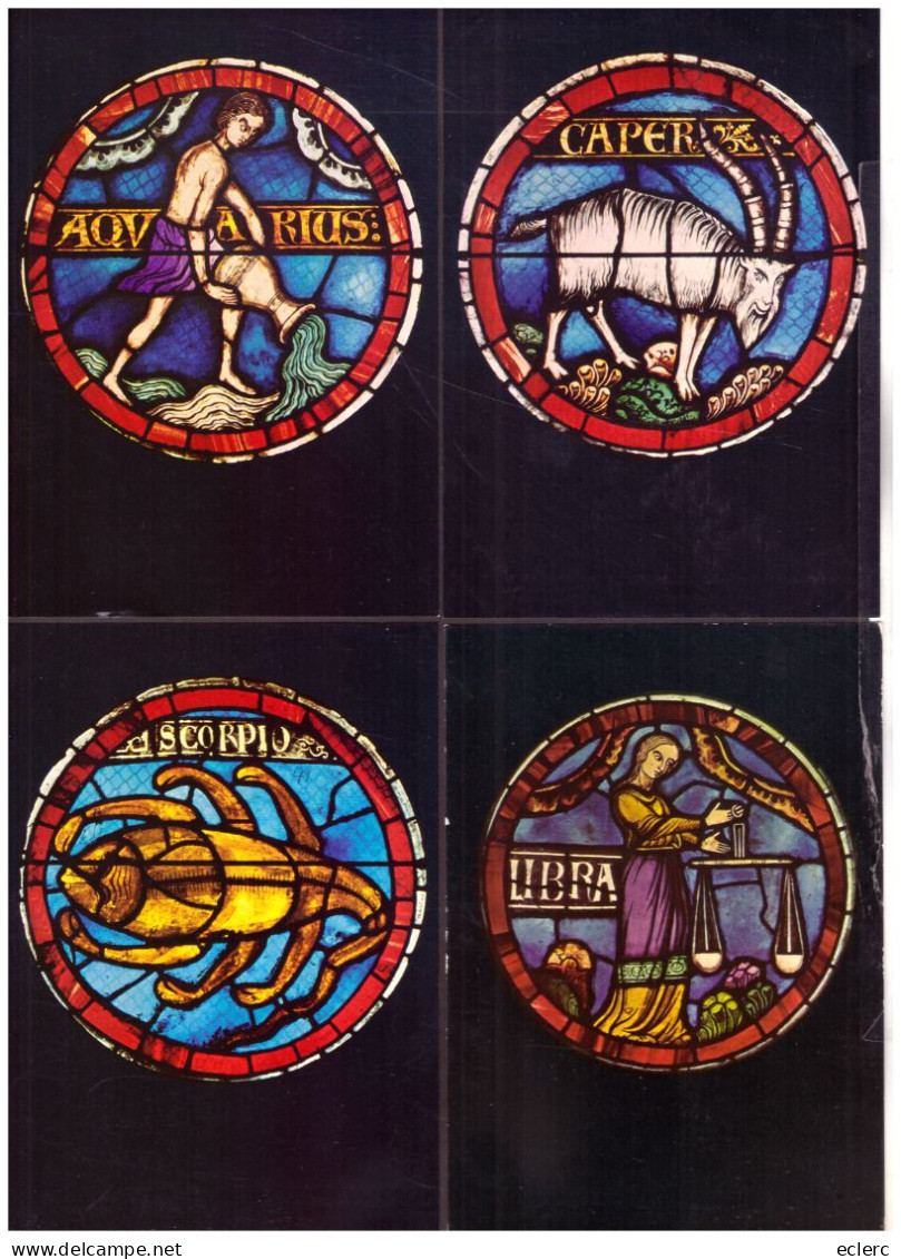 HOROSCOPE - SIGNES DU ZODIAQUE - 12 CARTES 10x15cm - VITRAUX DE LA CATHEDRALE DE LAUSANNE - TB - Astrologie