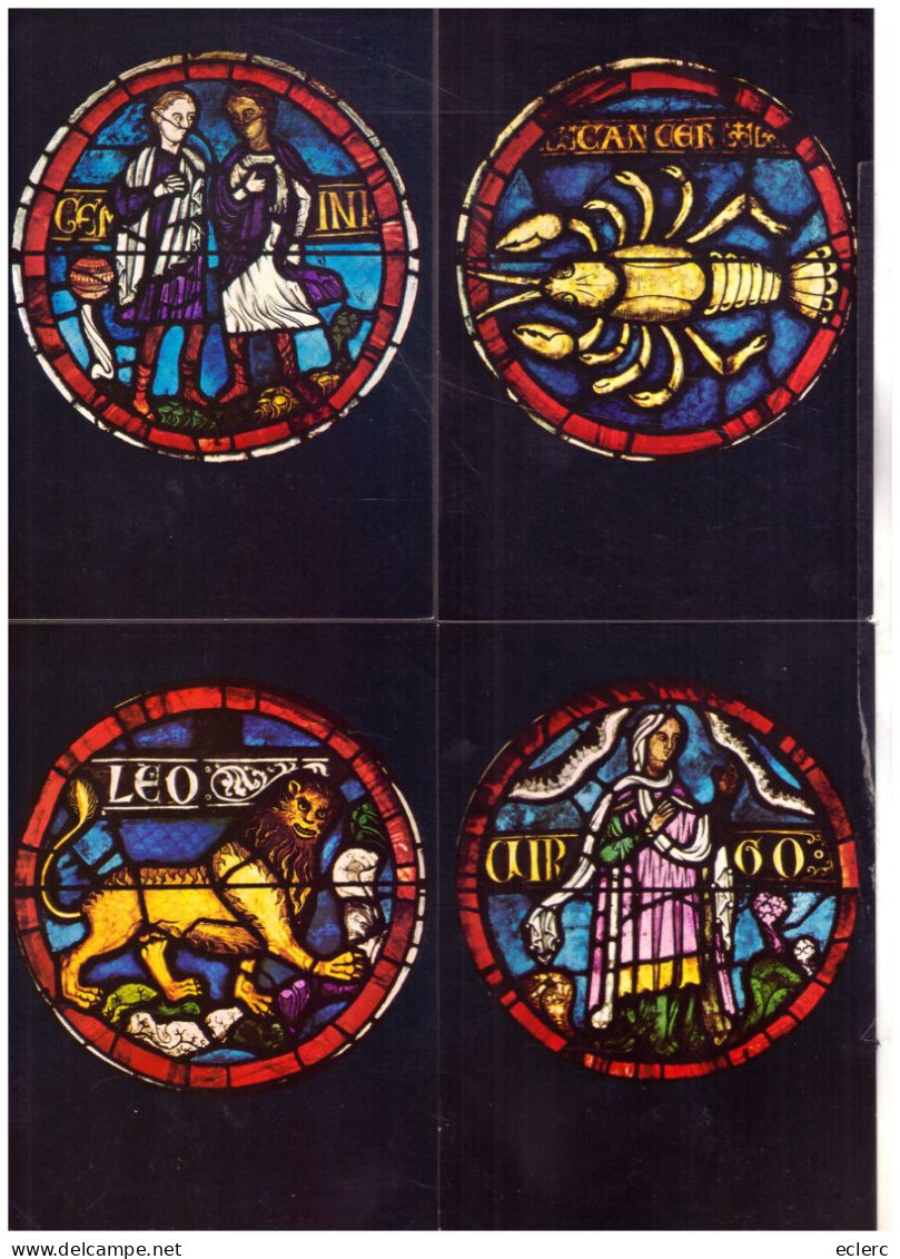 HOROSCOPE - SIGNES DU ZODIAQUE - 12 CARTES 10x15cm - VITRAUX DE LA CATHEDRALE DE LAUSANNE - TB - Astrologie