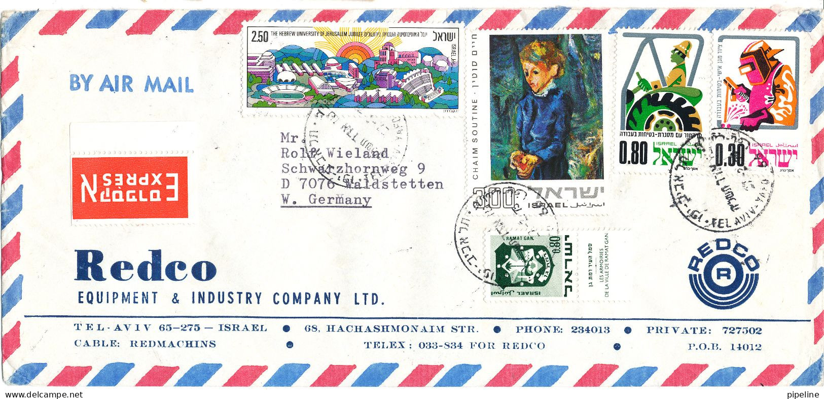 Israel Express Air Mail Cover Sent To Germany 1975 - Luftpost