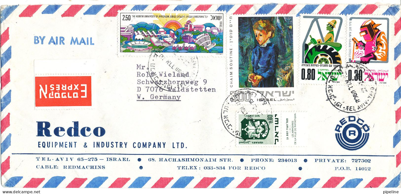 Israel Express Air Mail Cover Sent To Germany 1975 - Posta Aerea
