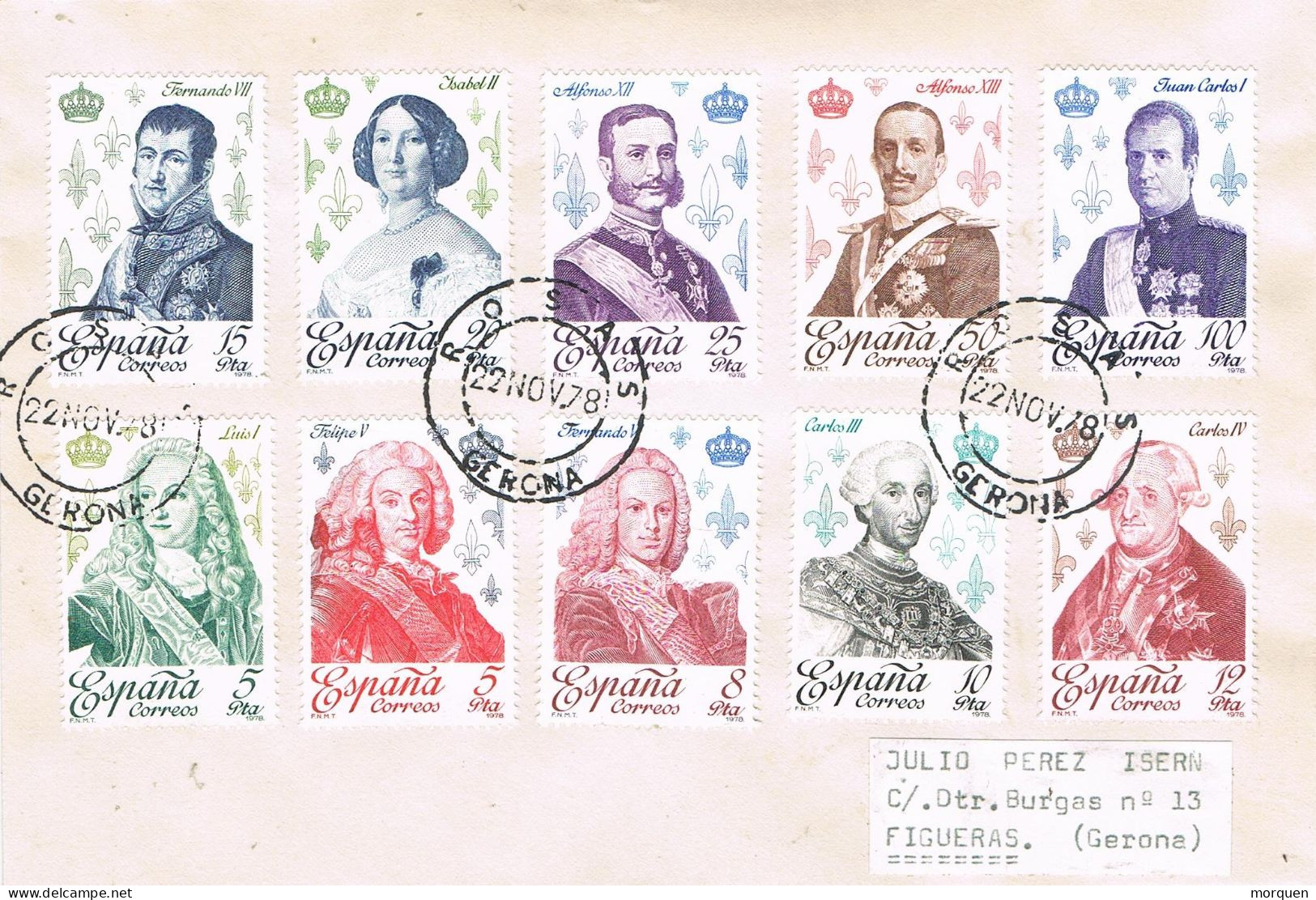 54573. Carta ROSAS (Gerona)  1978. Serie Completa Reyes España Borbones - Briefe U. Dokumente