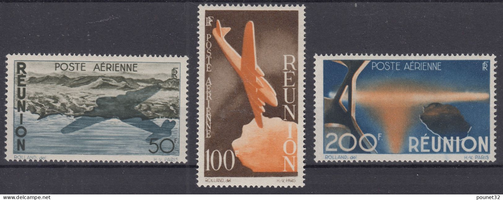 TIMBRE REUNION POSTE AERIENNE SERIE AVION N° 42/44 NEUVE * GOMME AVEC CHARNIERE - Airmail