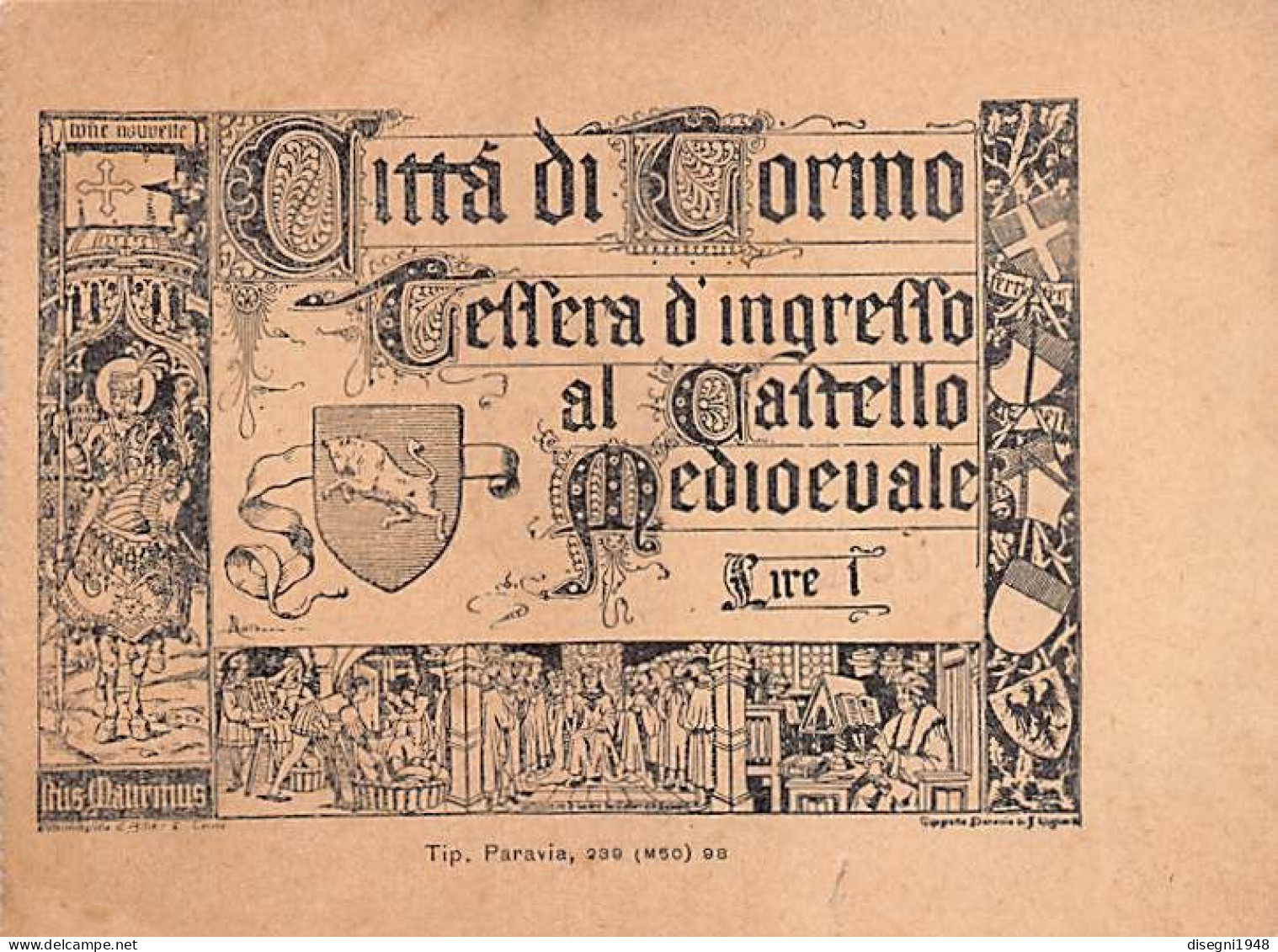 12717 "CITTA' DI TORINO - TESSERA D'INGRESSO AL CASTELLO MEDIOEVALE - LIRE 1" ORIG. - Autres & Non Classés