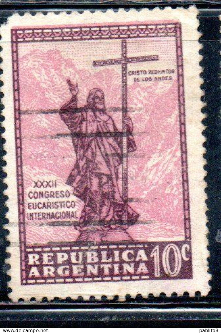 ARGENTINA 1934 INTERNATIONAL EUCHARIST CONGRESS CHRIST OF THE ANDES 10c USED USADO OBLITERE' - Used Stamps