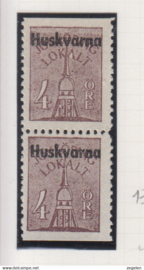 Zweden Lokale Zegel Cat. Facit Sverige 2000 Private Lokaalpost Huskvarna 13 Paar Boven Of Onder Ongetand - Local Post Stamps