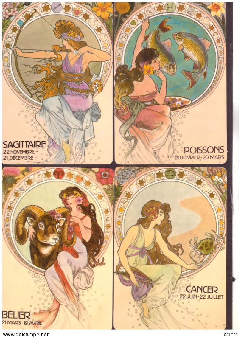 HOROSCOPE - SIGNES DU ZODIAQUE - 12 CARTES 10x15cm - ART NOUVEAU - JUGENDSTIL - TB - Astrologie