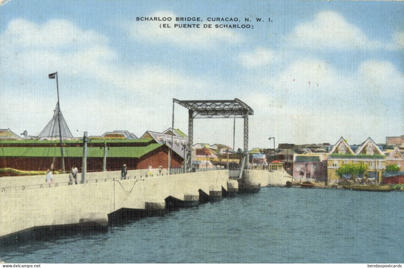 Curacao, N.W.I., WILLEMSTAD, Scharloo Bridge (1930s) Kropp 7719N Postcard - Curaçao