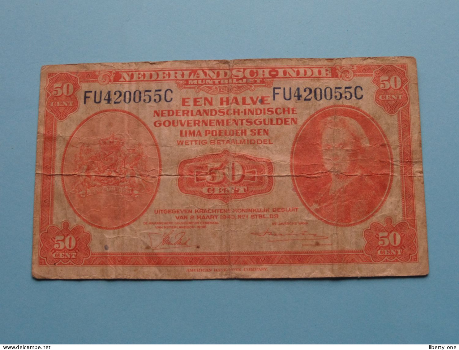 50 Cent - 2 Maart 1943 ( FU420055C ) Nederlands Indië ( For Grade, Please See SCANS ) ! - Dutch East Indies