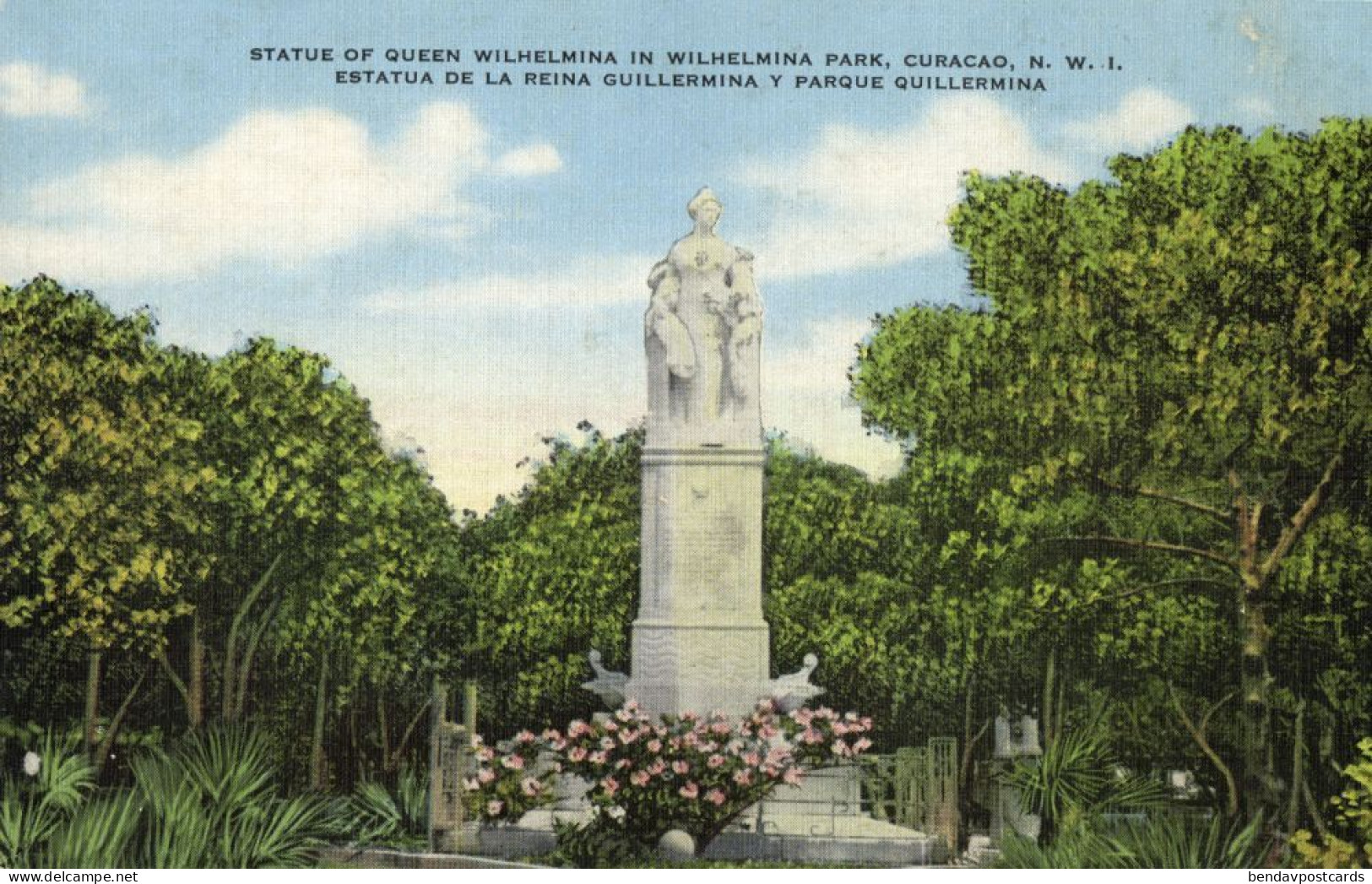 Curacao, N.W.I., WILLEMSTAD, Statue Queen Wilhelmina 1930s Kropp 32918N Postcard - Curaçao