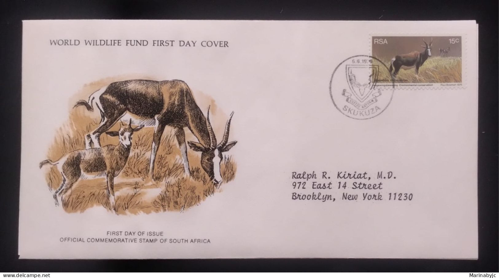 EL)1976 SOUTH AFRICA, WORLD WILDLIFE FUND, WWF, WORLD ENVIRONMENT DAY, BONTEBOK ANTELOPE, FDC - Neufs