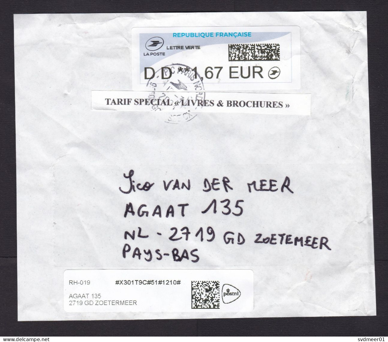 France: Parcel Fragment (cut-out) To Netherlands, 2024, ATM Machine Label, DD Rate 1.67 EUR, QR Code (creases) - Brieven En Documenten