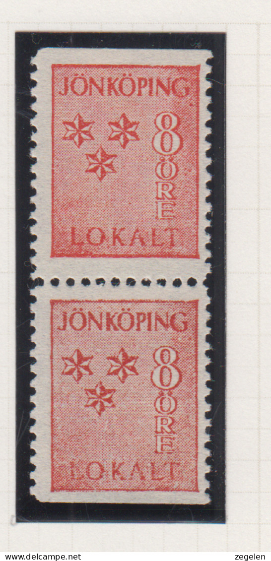 Zweden Lokale Zegel Cat. Facit Sverige 2000 Private Lokaalpost Jönköping 8 Paar, Of Boven Of Onder Ongetand - Local Post Stamps