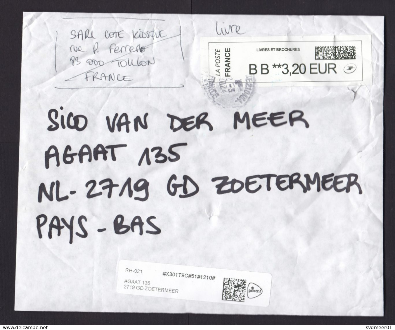 France: Parcel Fragment (cut-out) To Netherlands, 2024, ATM Machine Label, BB Rate 3.20 EUR, QR Code (minor Damage) - Covers & Documents