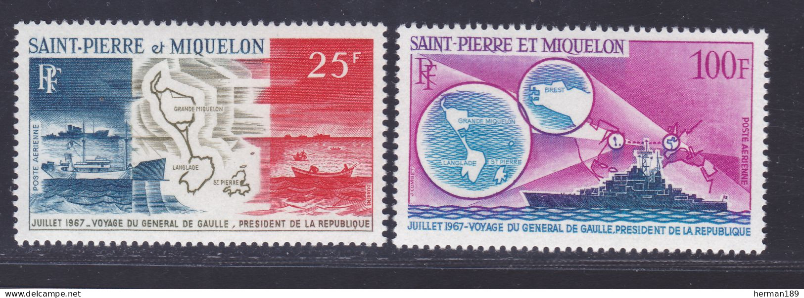 SAINT PIERRE ET MIQUELON AERIENS N°   38 & 39 ** MNH Neufs Sans Charnière, TB (D7690) Voyages De Gaulle - 1967 - Nuevos