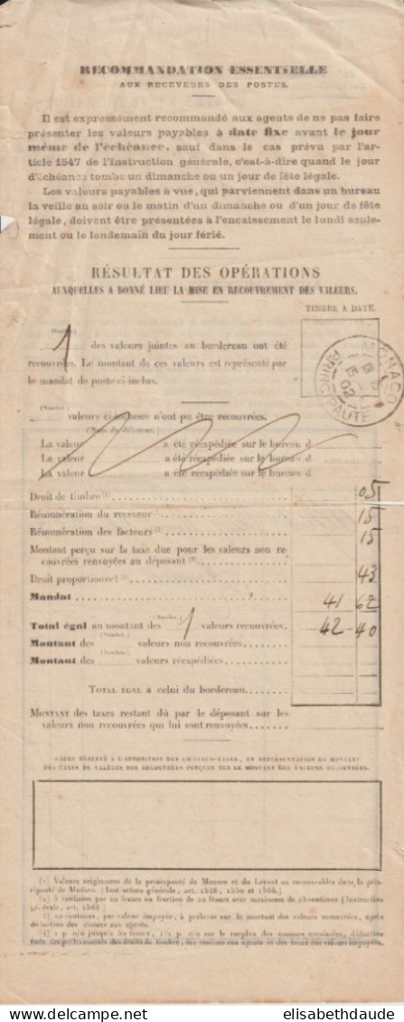 1902 - MONACO - T à D De MONACO Sur BORDEREAU VALEURS A RECOUVRER De OLONZAC (HERAULT) - Poststempel