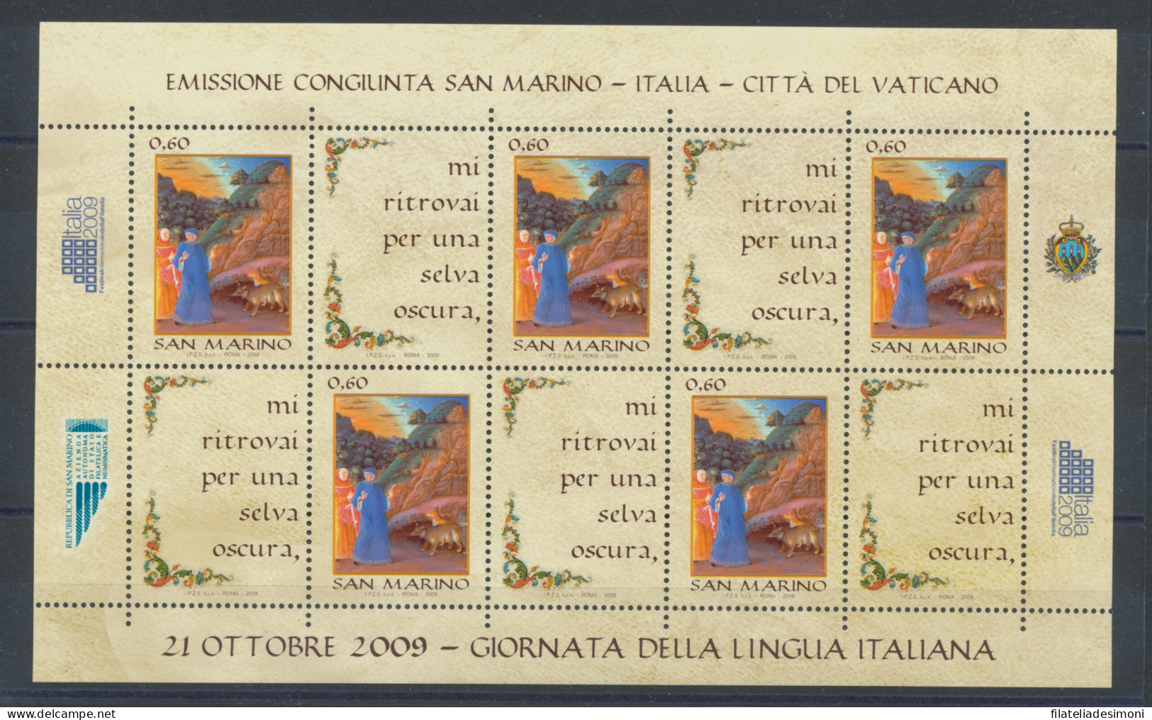 2009 San Marino - Lingua Italiana - Emissione Congiunta - 1 Foglietto MNH** - Emissions Communes