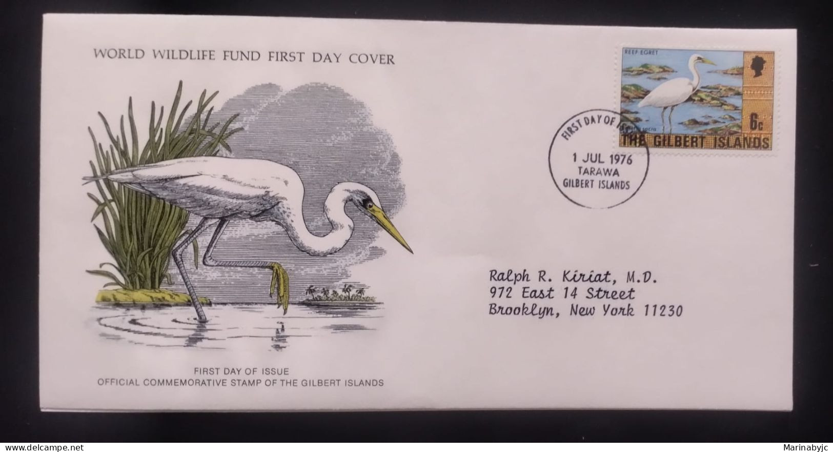 EL)1976 THE GILBERT ISLAND, WORLD WILDLIFE FUND, WWF, TURISM, REEF EGRET, CIRCULATED TO NEW YORK - USA, FDC - Andere-Oceanië