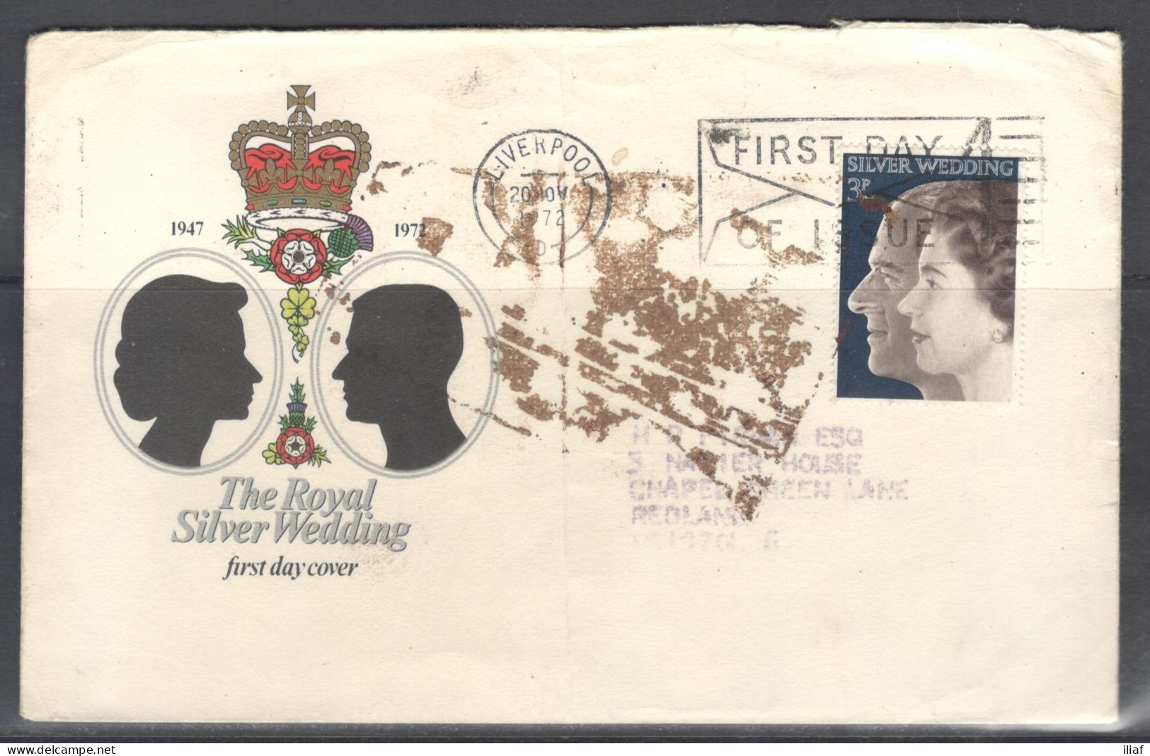 United Kingdom Of Great Britain. FDC Sc. 683. 25th Wedding Anniversary Of Queen Elizabeth II And Prince Philip  FDC Canc - 1971-1980 Decimale  Uitgaven