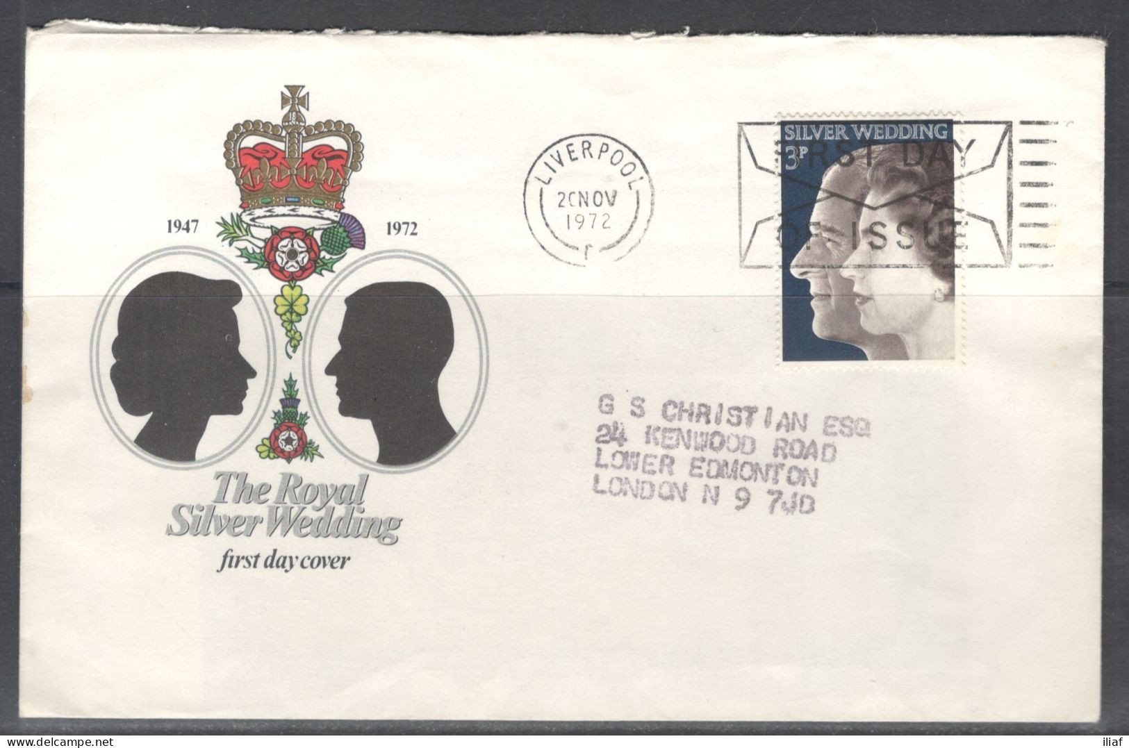 United Kingdom Of Great Britain. FDC Sc. 683. 25th Wedding Anniversary Of Queen Elizabeth II And Prince Philip  FDC Canc - 1971-1980 Dezimalausgaben