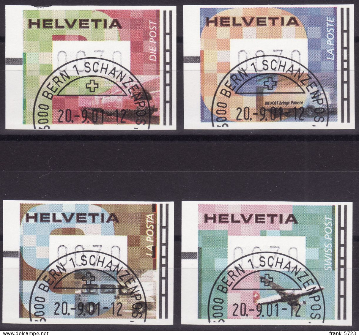 Schweiz: ATM Satz SBK-Nr. 15-18 (Zeitgenössische Grafik: Posttransportmittel 2001) ET-gestempelt - Automatic Stamps