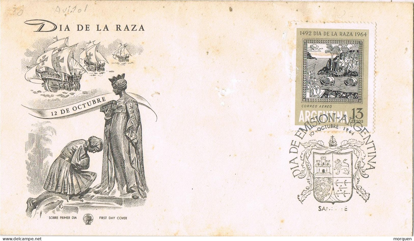 54589. Carta F.D.C. BUENOS AIRES (Argentina) 1964. Dia De La Raza. COLON, Isabel Catolica - FDC