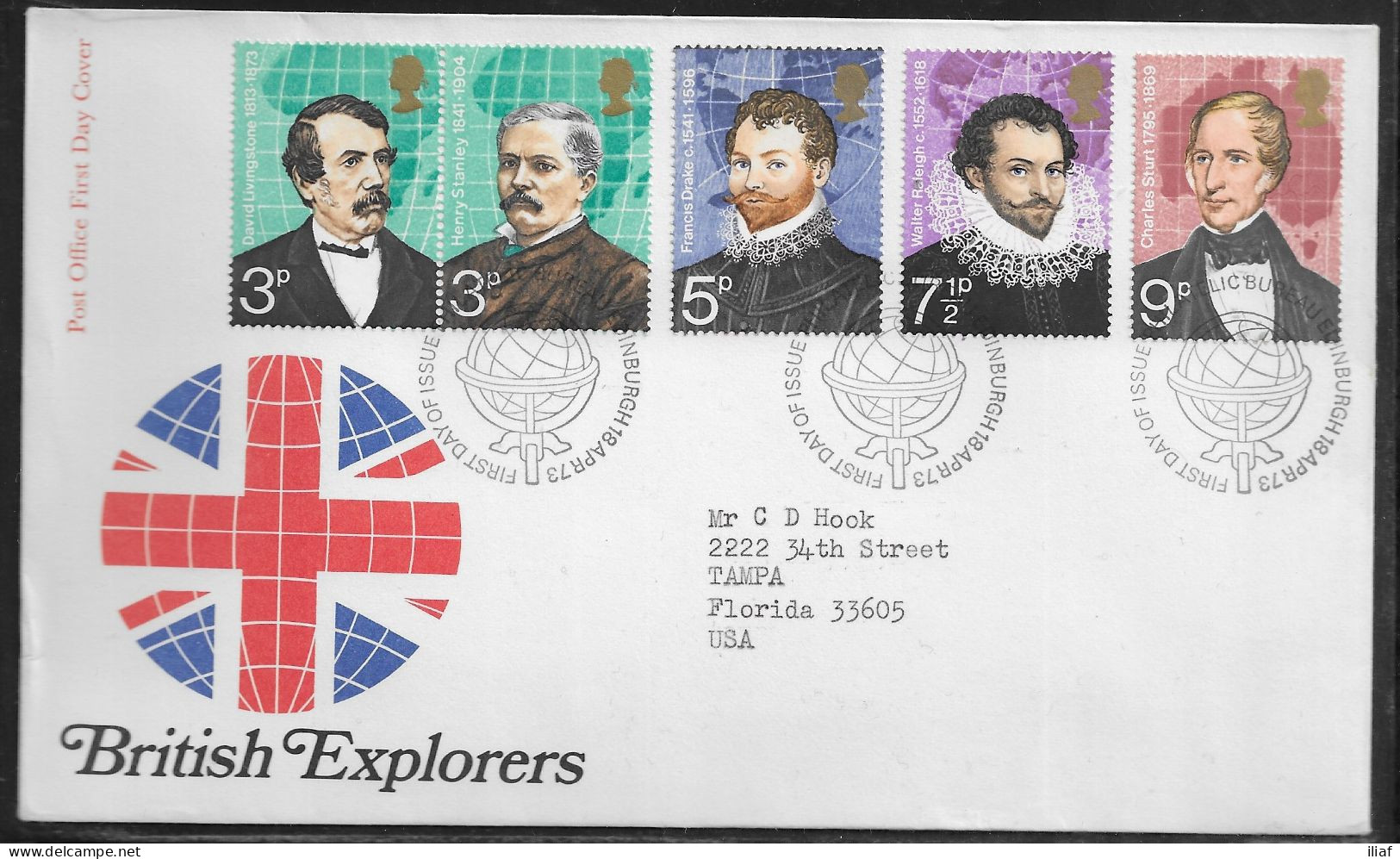 United Kingdom Of Great Britain.  FDC Sc. 690A, 691-693.  British Explorers.  FDC Cancellation On FDC Envelope - 1971-1980 Decimal Issues