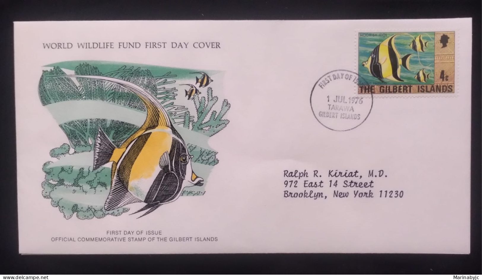 EL)1976 THE GILBERT ISLAND, WORLD WILDLIFE FUND, WWF, TURISM, MOORIAN IDOL, CIRCULATED TO NEW YORK - USA, FDC - Autres - Océanie