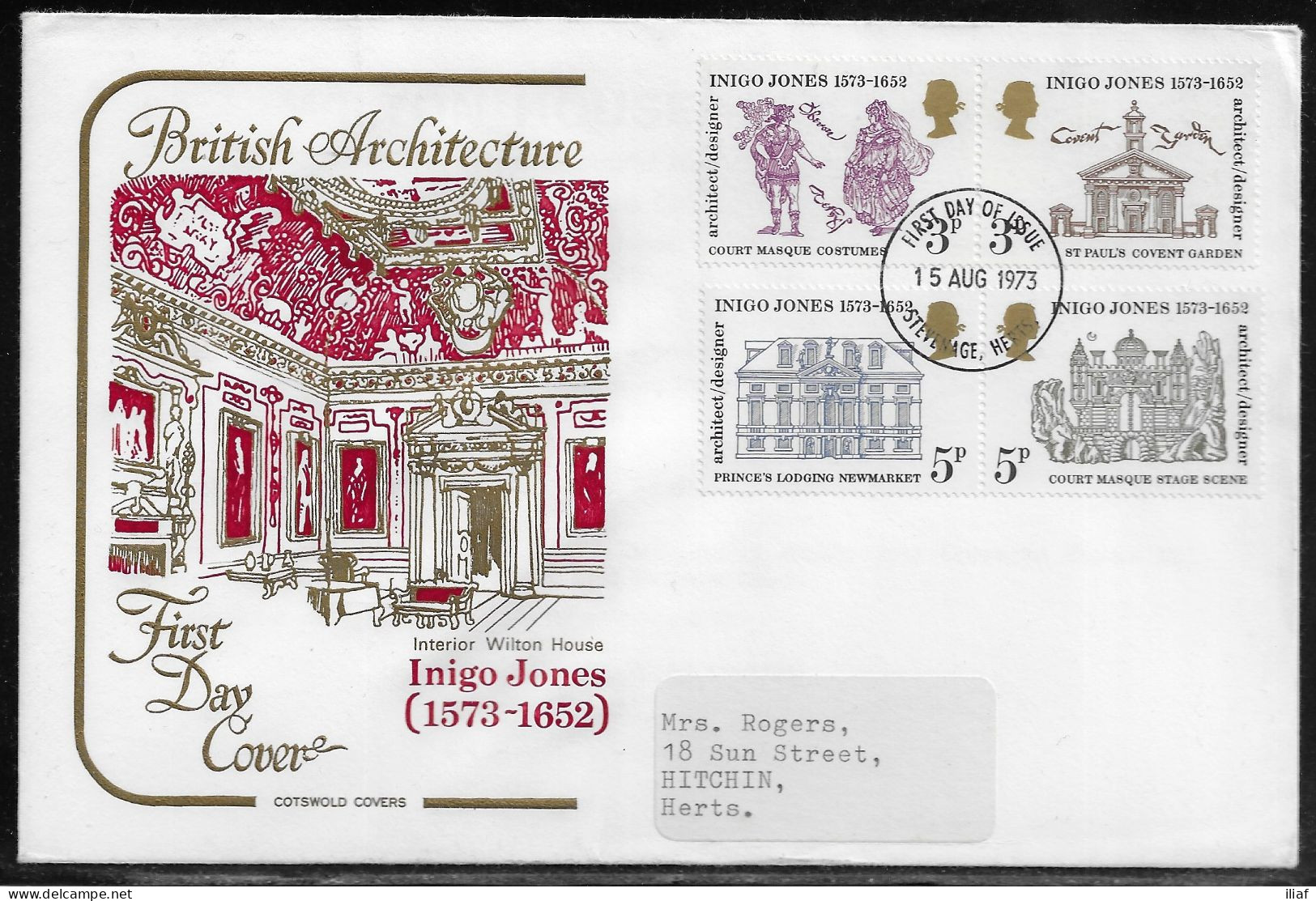 United Kingdom Of Great Britain.  FDC Sc. 702A, 704A. British Architecture. Inigo Jones FDC Cancellation On FDC Envelope - 1971-1980 Dezimalausgaben