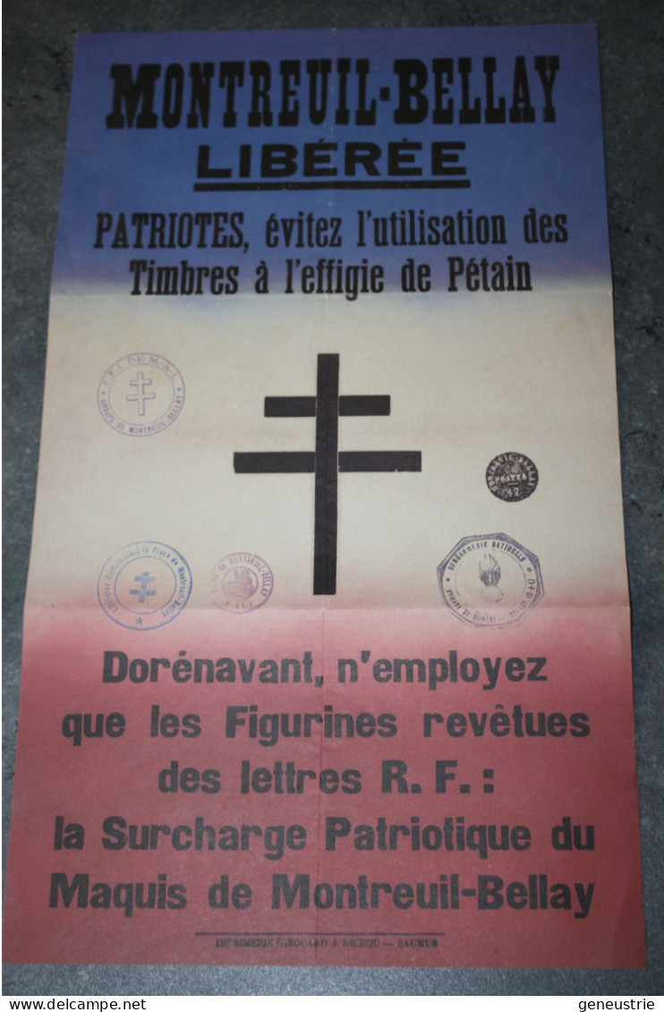 WW2 Réédition D'une Affiche De La Résistance Concernant Les Timbres Des FFI De Montreuil-Bellay" WWII - 1939-45