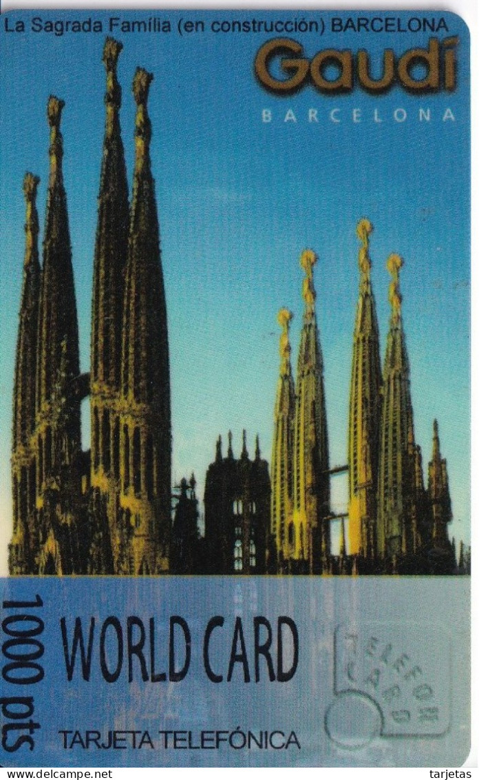 TARJETA PREPAGO DE ESPAÑA DE WORLD CARD DE LA SAGRADA FAMILIA DE GAUDI DE 1000 PTAS - Emisiones Básicas