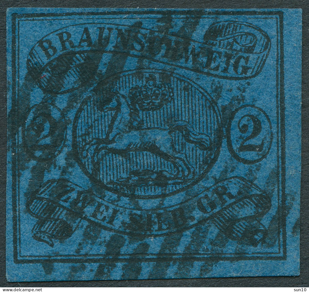 BRAUNSCHWEIG 1853, Nr. 7a. 2 SGR. BLAU, NR-STPL 28 - KÖNIGSLUTTER, CV 100,- - Brunswick