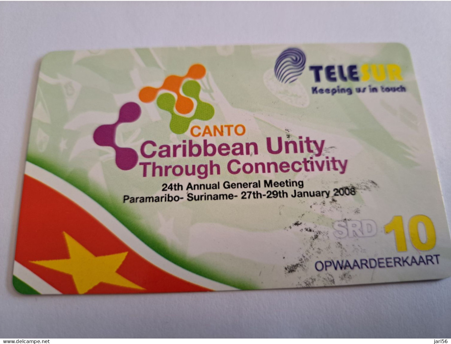 SURINAME US $10  / UNITS GSM  PREPAID / CARIBBEAN UNITY THROUGH CONNECTIVITY /    MOBILE CARD    **16403 ** - Suriname