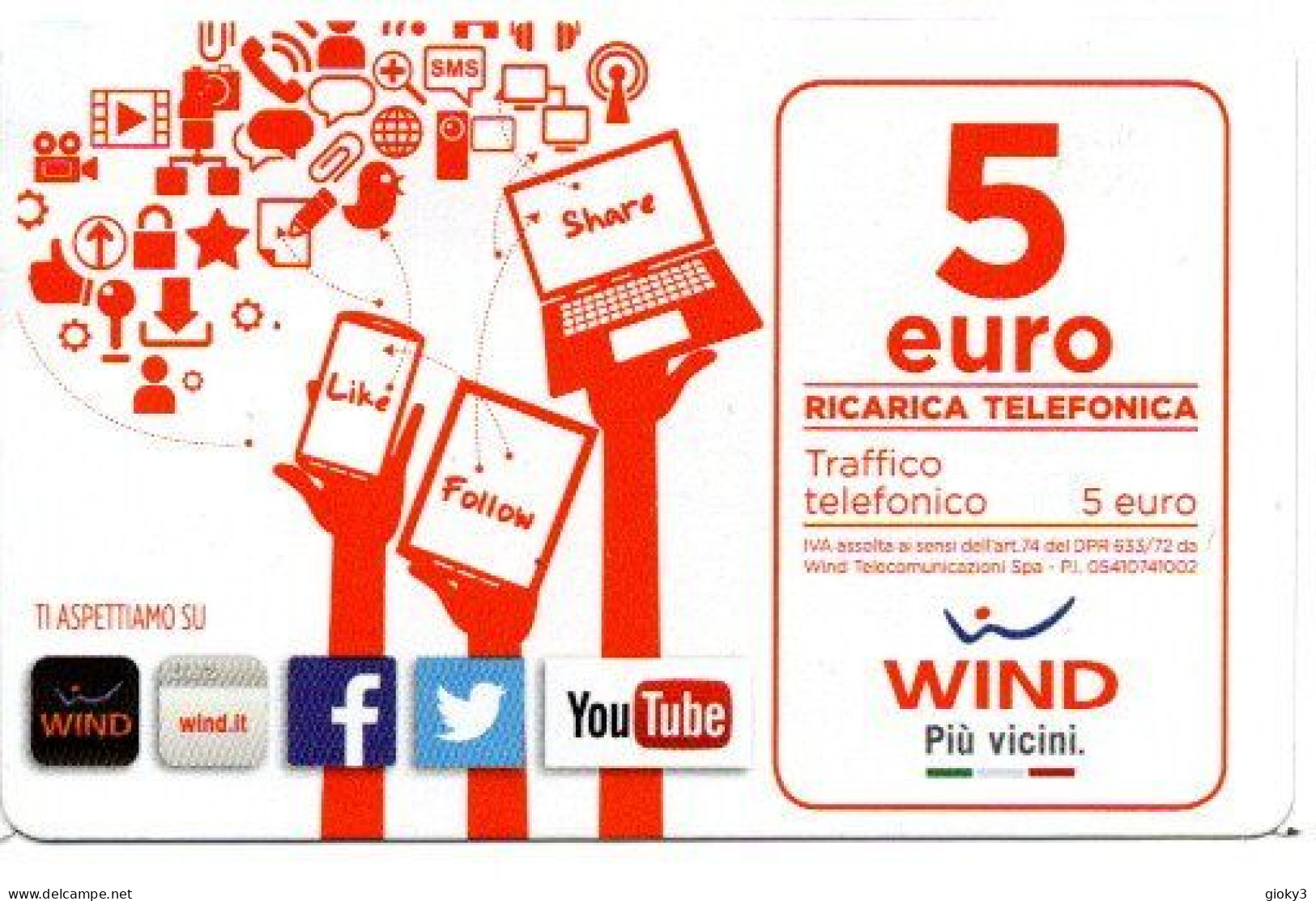 SCHEDA TELEFONICA RICARICA WIND 5 EURO SCADENZA 2019 - Altri – Europa