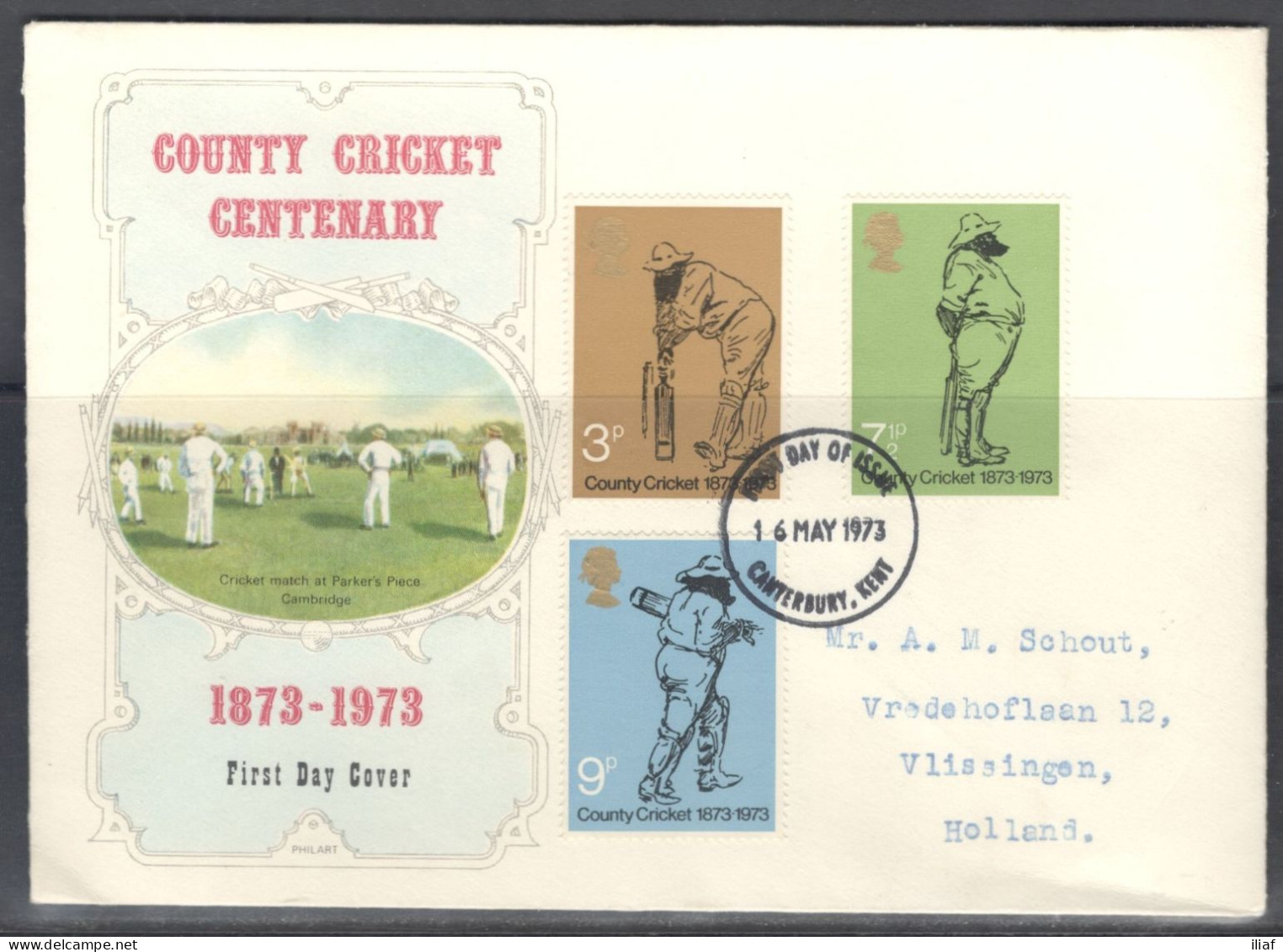 United Kingdom Of Great Britain.  FDC Sc. 694-696.  Cricket - County Cricket. Sketch Of W.G. Grace, By Harry Furniss FDC - 1971-1980 Dezimalausgaben