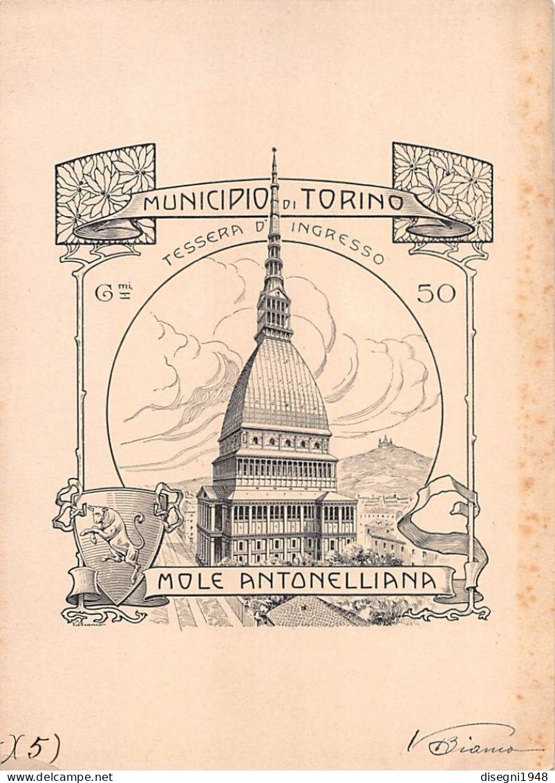 12721 "MUNICIPIO DI TORINO - TESSERA D'INGRESSO ALLA MOLE ANTONELLIANA - CENT. 50" ORIG. - Autres & Non Classés