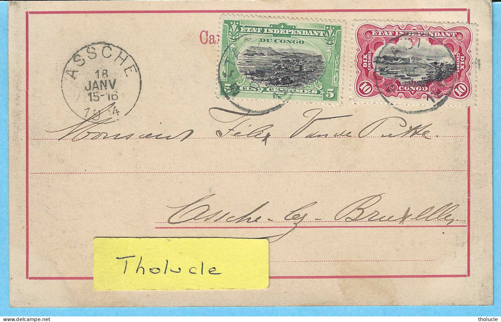 Timbres Type Mols-Etat Indépendant Du Congo 5c Vert N°16 Et 10c Carmin N°19-1903-Cpa-Congo Français-L'Achat D'Ivoire - Cartas & Documentos